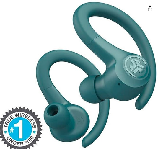 JLab Go Air Sport | Auriculares Bluetooth Deportivos con Ganchos Ergonómicos, 32H de Autonomía, Resistencia al Sudor IP55, Sonido EQ3, Verde Azulado