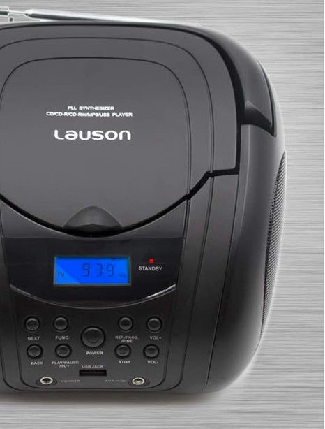 Lauson CP441 Reproductor de CD y MP3 con Radio FM PLL Estéreo, Pantalla LCD y Lector USB, Negro