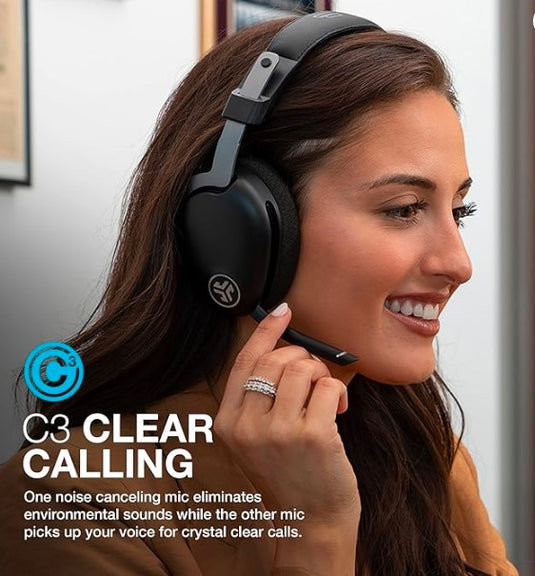 JLab JBuds Work | Auriculares Inalámbricos Bluetooth con Micrófono, Multipunto, Cable USB-C, Cancelación de Ruido C3-Calling, 60+ Horas de Autonomía