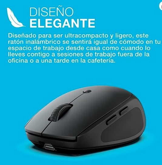 JLab GO Charge | Ratón Inalámbrico Bluetooth & USB, Recargable, Ergonómico, Multidispositivo, Portátil para Ordenador, Portátil, Móvil o Tablet