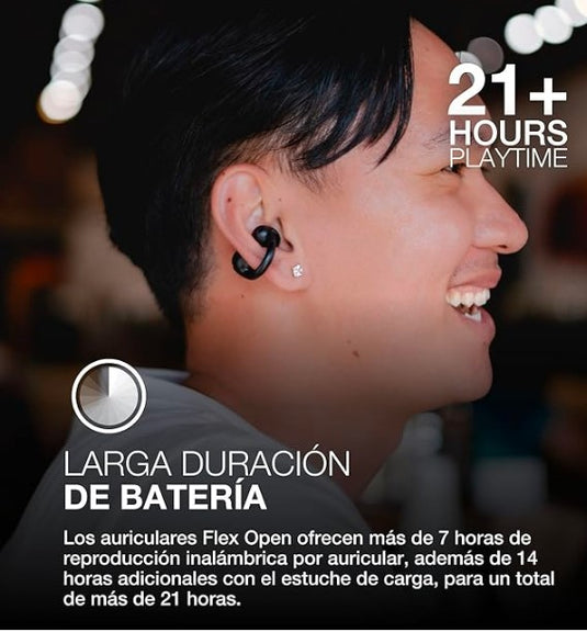 JLab Flex Auriculares Inalámbricos de Oído Abierto | Diseño con Clip, 21H de Batería y Sonido Personalizable