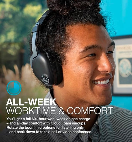 JLab JBuds Work | Auriculares Inalámbricos Bluetooth con Micrófono, Multipunto, Cable USB-C, Cancelación de Ruido C3-Calling, 60+ Horas de Autonomía