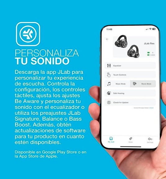 JLab Flex Auriculares Inalámbricos de Oído Abierto | Diseño con Clip, 21H de Batería y Sonido Personalizable
