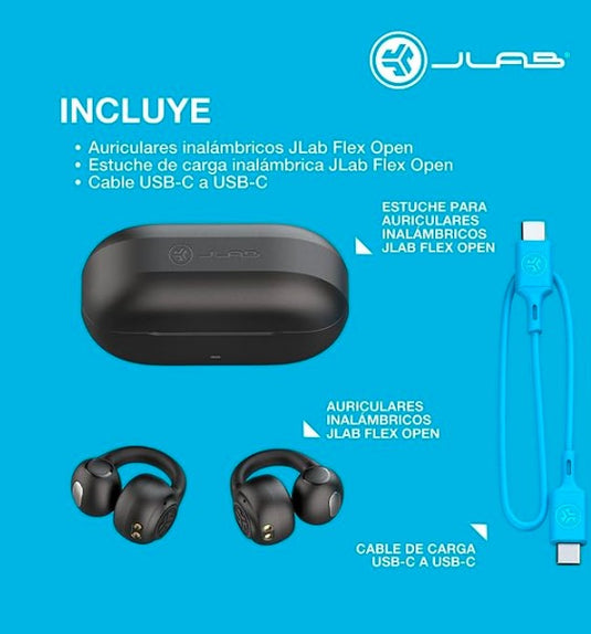 JLab Flex Auriculares Inalámbricos de Oído Abierto | Diseño con Clip, 21H de Batería y Sonido Personalizable