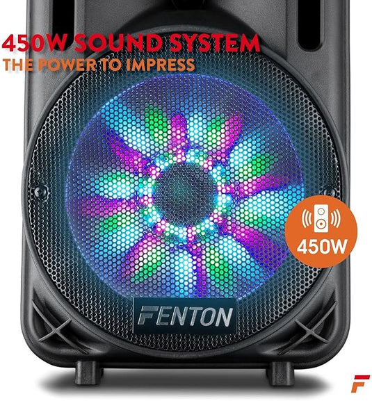 Altavoz Portátil de 10" (450W, Bluetooth, Micrófono Inalámbrico, USB/SD, LED)